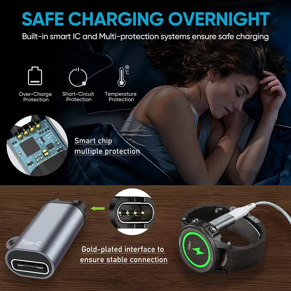 Adaptateur chargeur Type C/Micro USB/iOS pour Garmin Fenix
