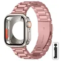 Boîtier et bracelet métal pour Apple Watch 40 à 46 mm – Couleur du bracelet Pink Ti