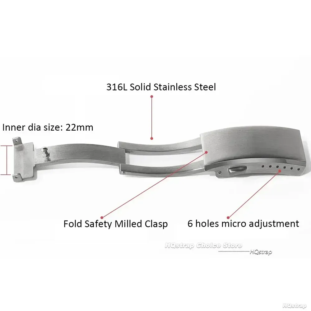 Boucle de montre acier inoxydable 18 à 22 mm double sécurité
