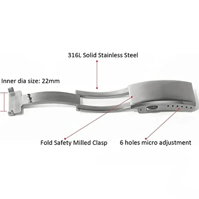 Boucle montre solide pliable 18 à 22 mm