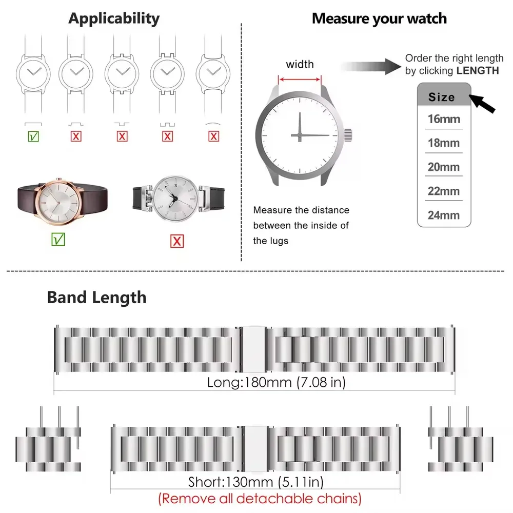 Bracelet acier 18 à 22 mm pour Samsung Galaxy Watch 7