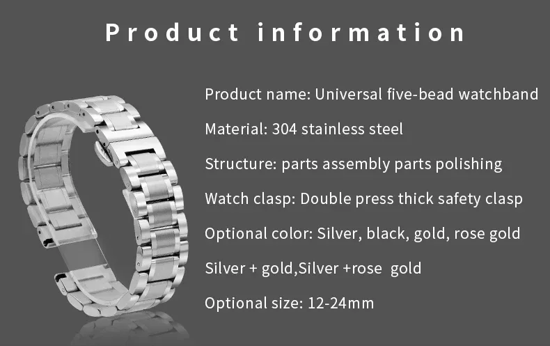 Bracelet acier inoxydable 12 à 22 mm pour Longines Huawei