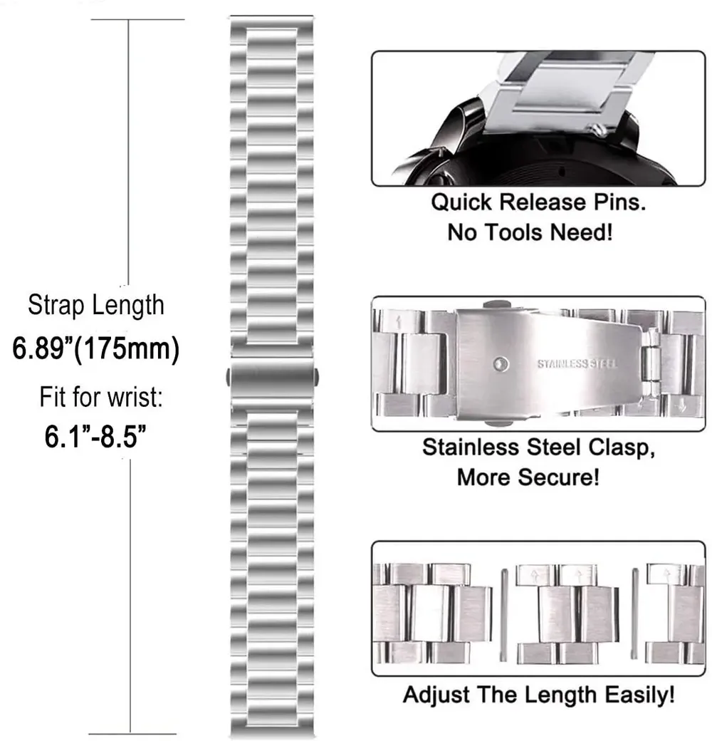 Bracelet acier inoxydable 18 à 22 mm