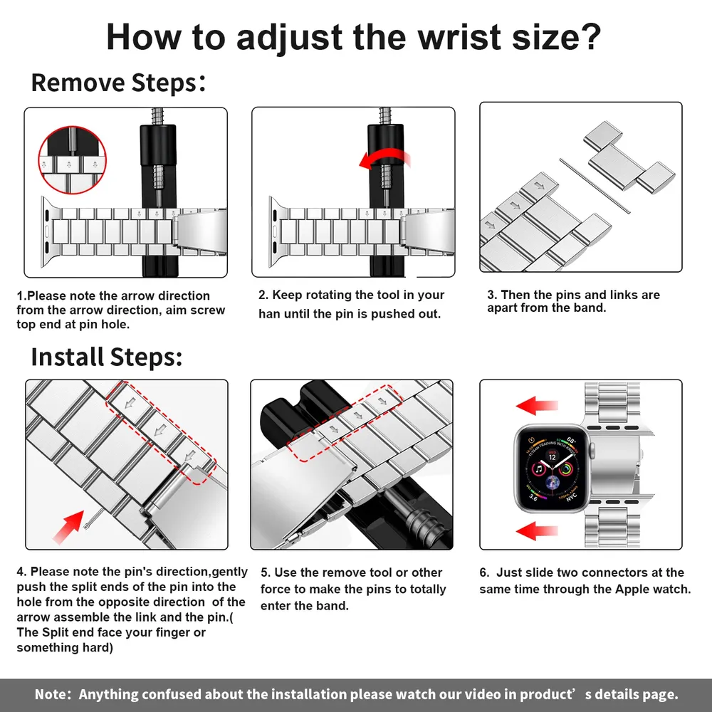 Bracelet acier inoxydable 38 à 49 mm pour Apple Watch
