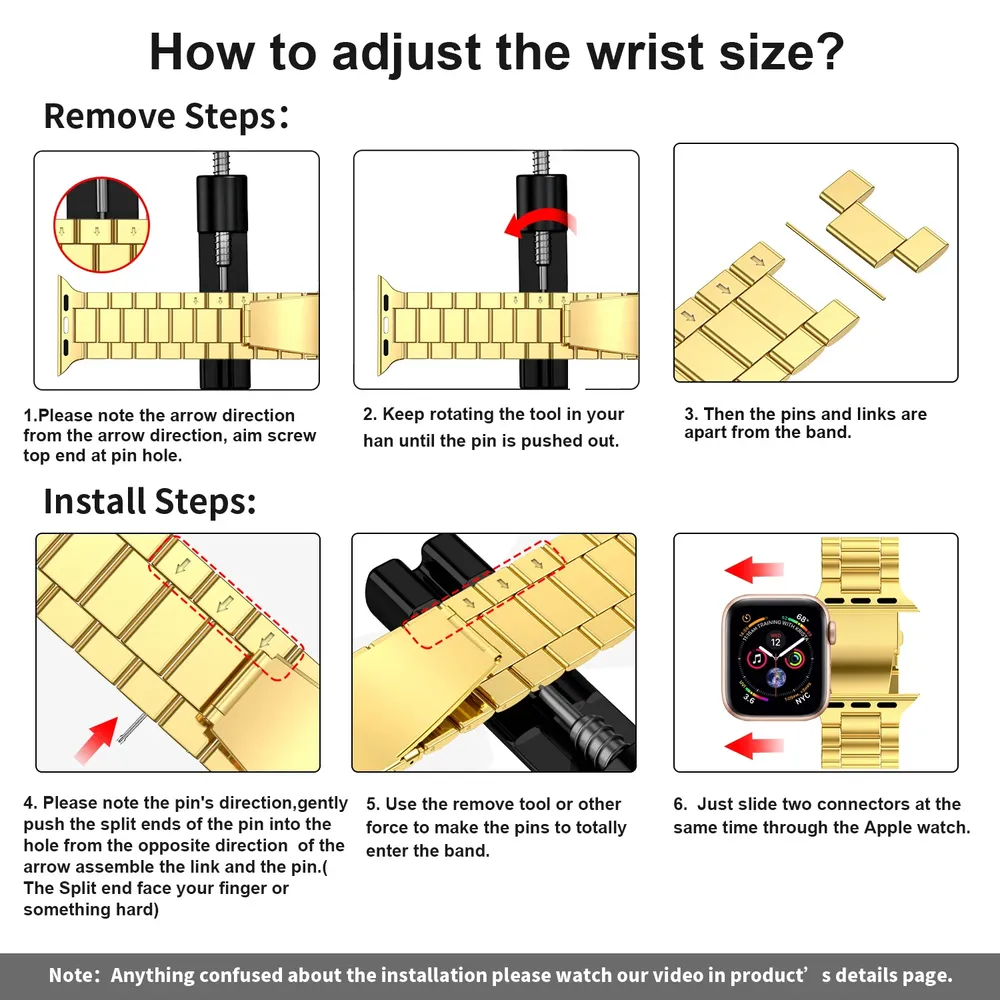 Bracelet acier inoxydable 38 à 49 mm pour Apple Watch