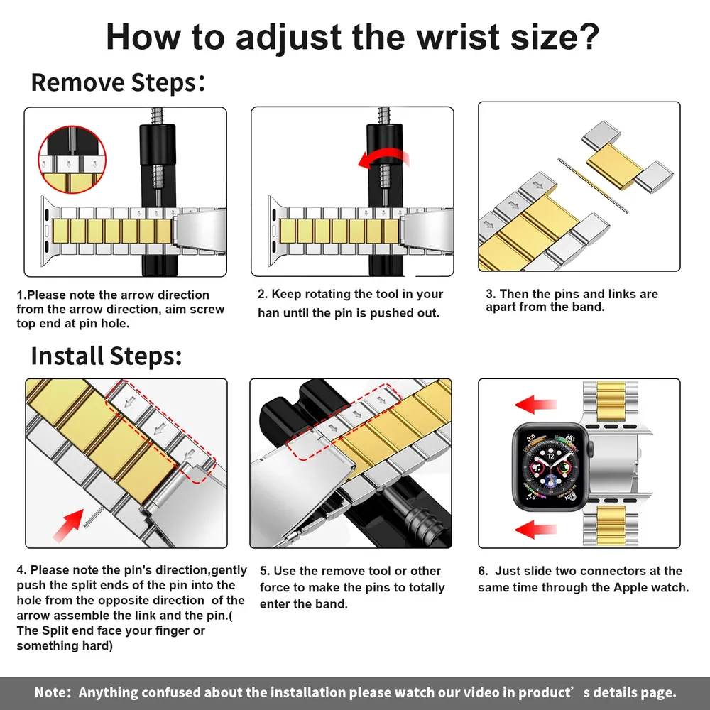 Bracelet acier inoxydable 38 à 49 mm pour Apple Watch