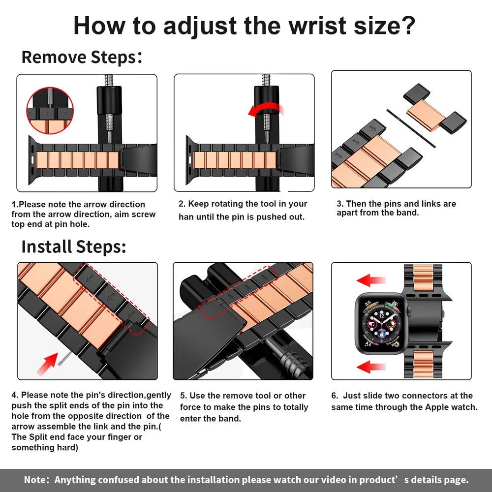 Bracelet acier inoxydable 38 à 49 mm pour Apple Watch