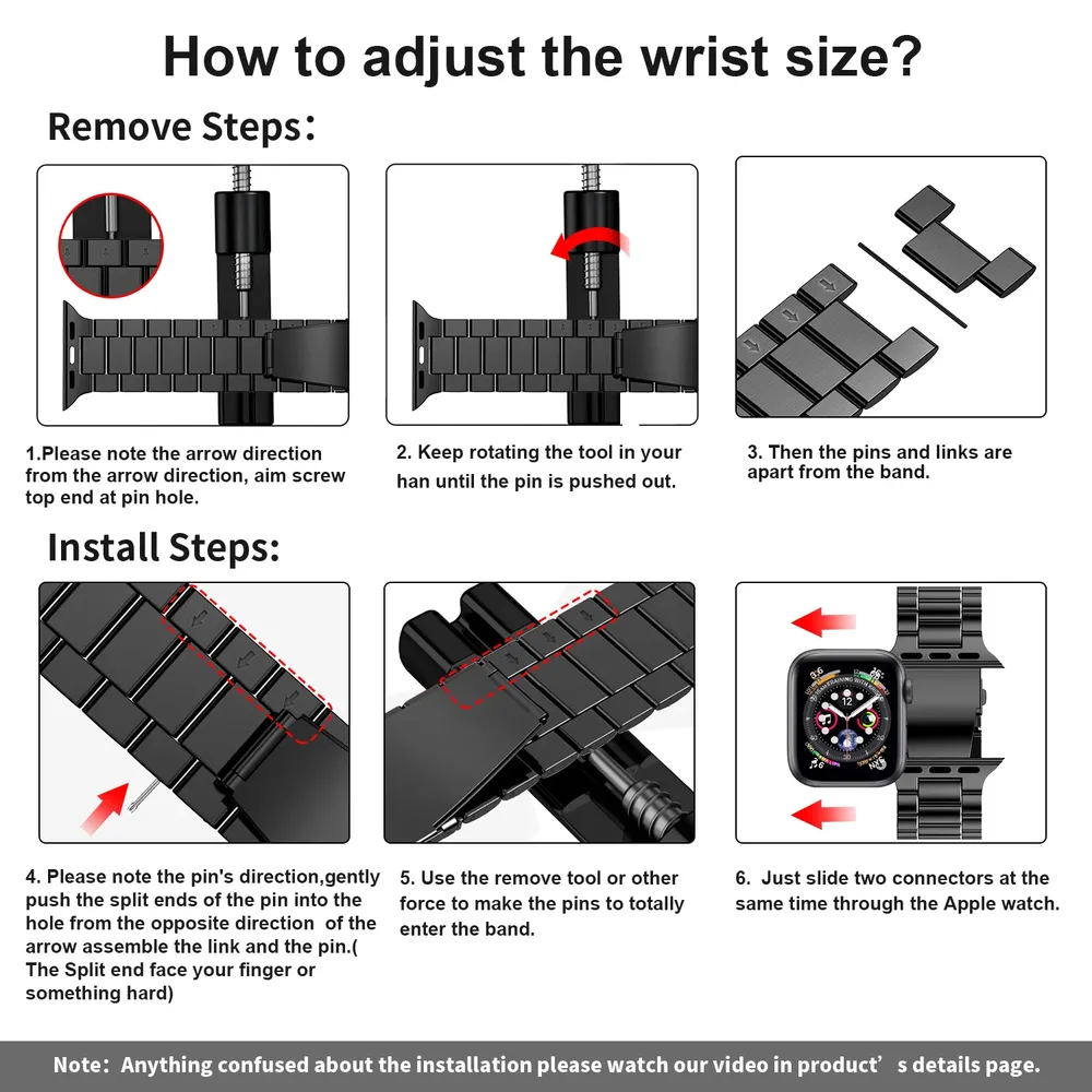 Bracelet acier inoxydable 38 à 49 mm pour Apple Watch