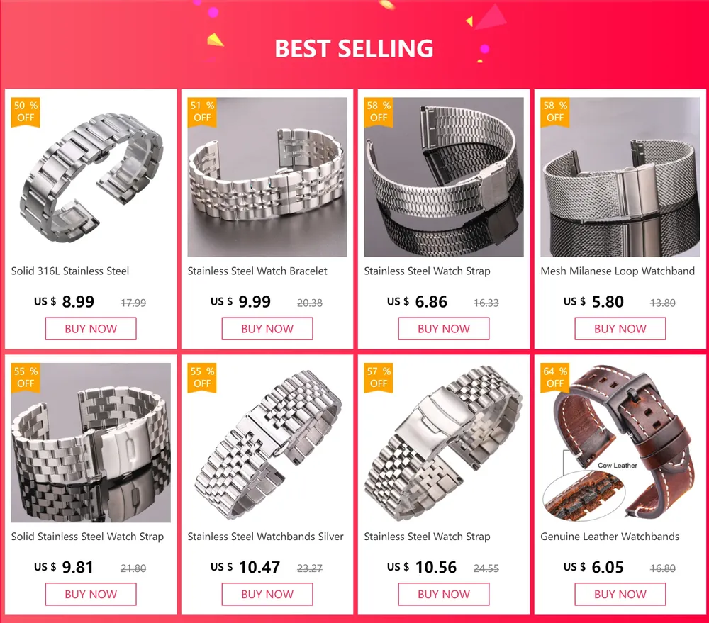 Bracelet acier inoxydable massif 16 à 22 mm