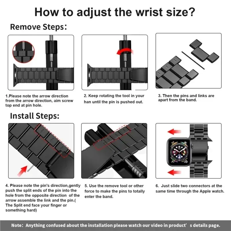 Bracelet acier pour Apple Watch 38 à 49 mm série 12