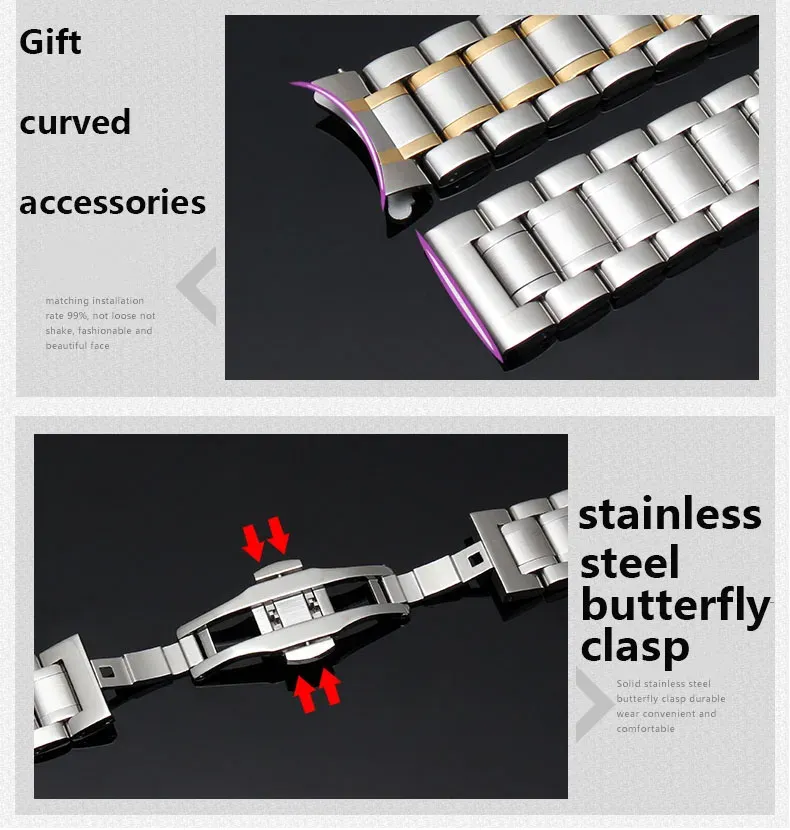 Bracelet acier pour montre 14 à 24 mm