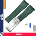 Bracelet caoutchouc 20 à 21 mm pour Rolex – Couleur du bracelet green silver clasp