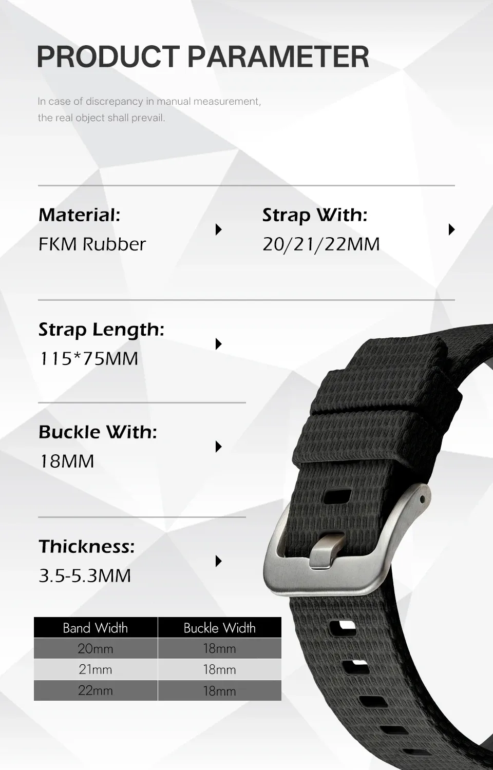 Bracelet caoutchouc 20 à 22 mm à libération rapide