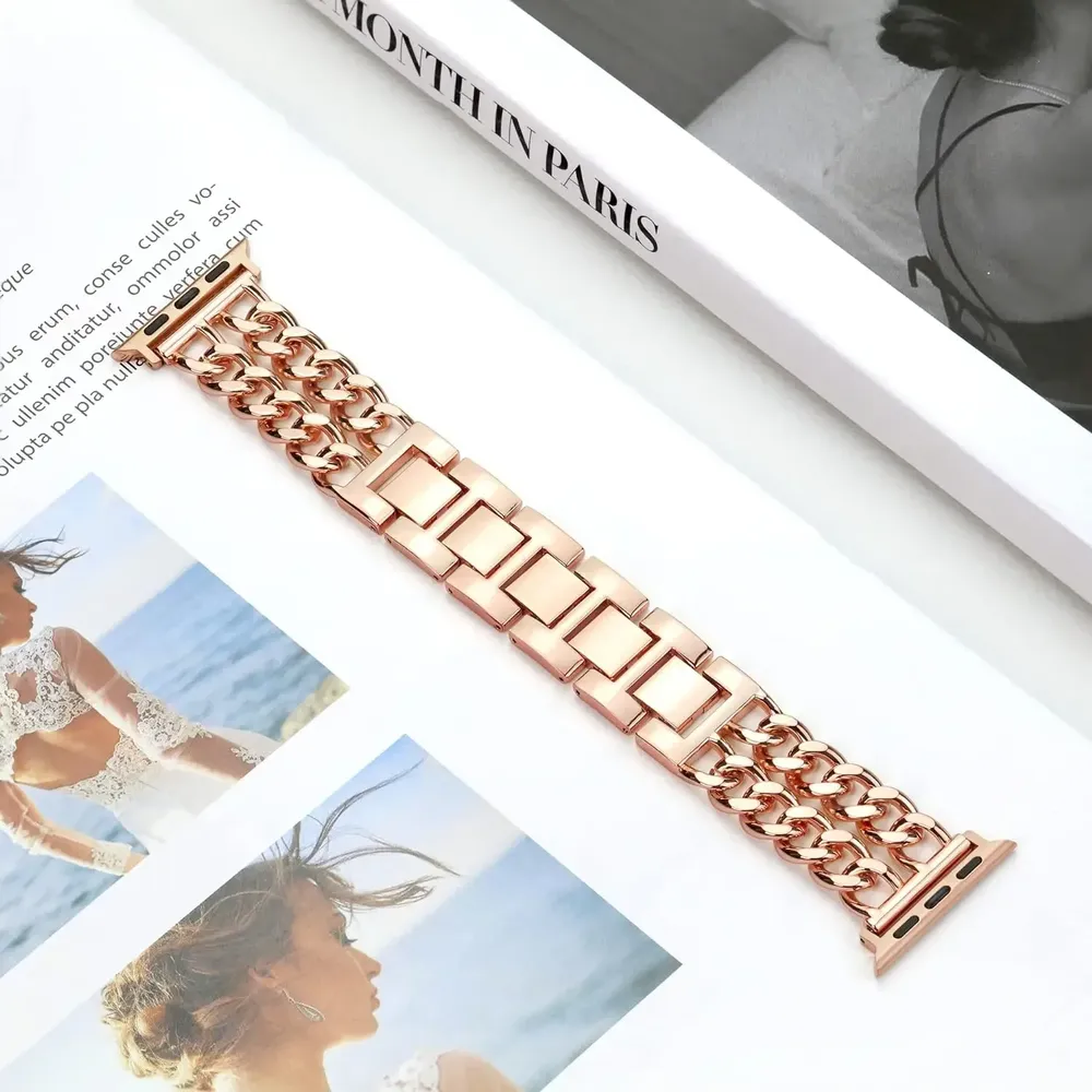 Bracelet chaîne acier pour Apple Watch 38 à 49 mm