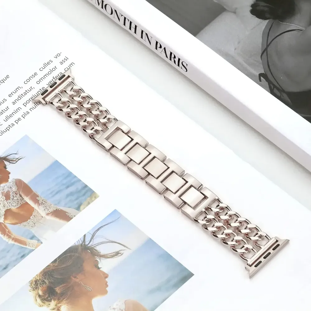 Bracelet chaîne acier pour Apple Watch 38 à 49 mm