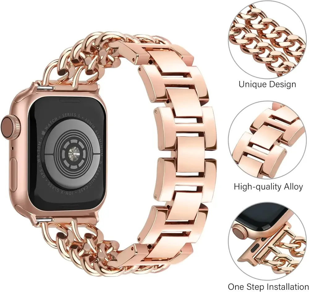 Bracelet chaîne acier pour Apple Watch 38 à 49 mm