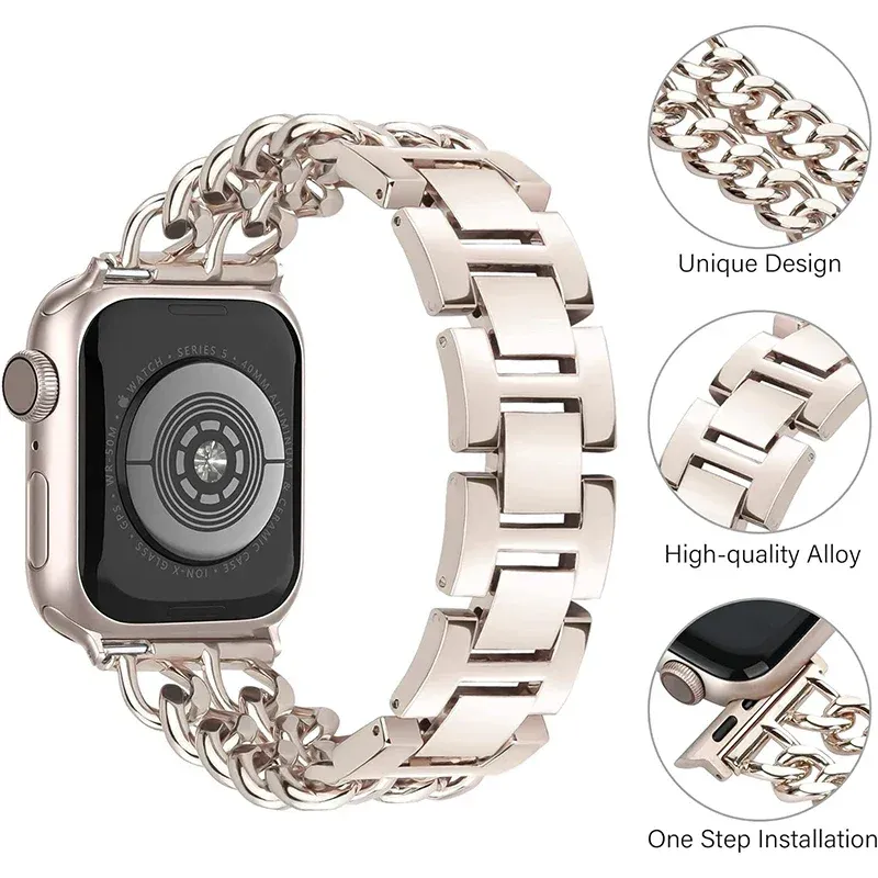 Bracelet chaîne acier pour Apple Watch 38 à 49 mm