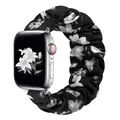 Bracelet chouchou nylon pour Apple Watch 38 à 49 mm – Couleur du bracelet Black Gray flower