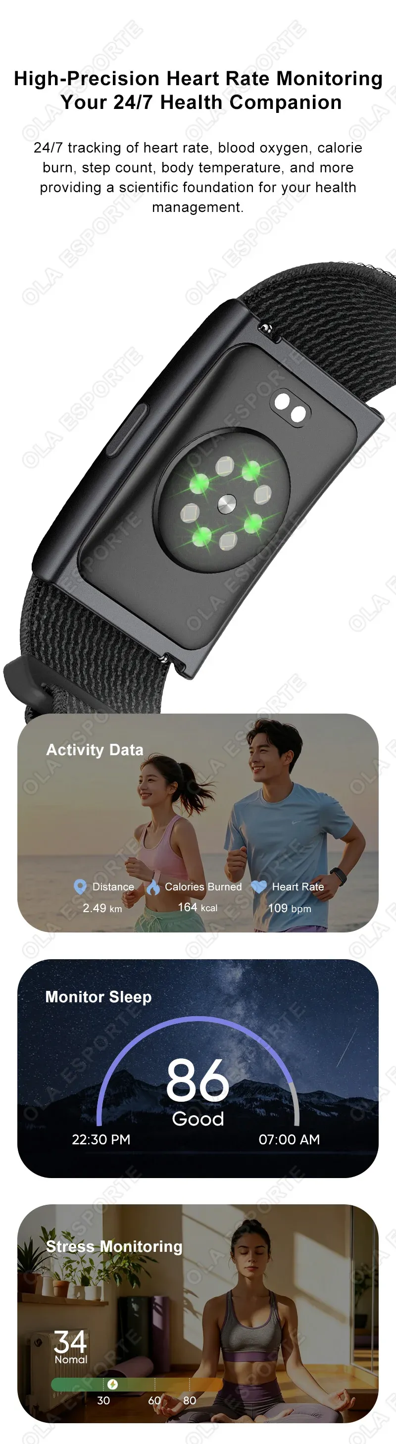 Bracelet connecté AI fréquence cardiaque pression artérielle