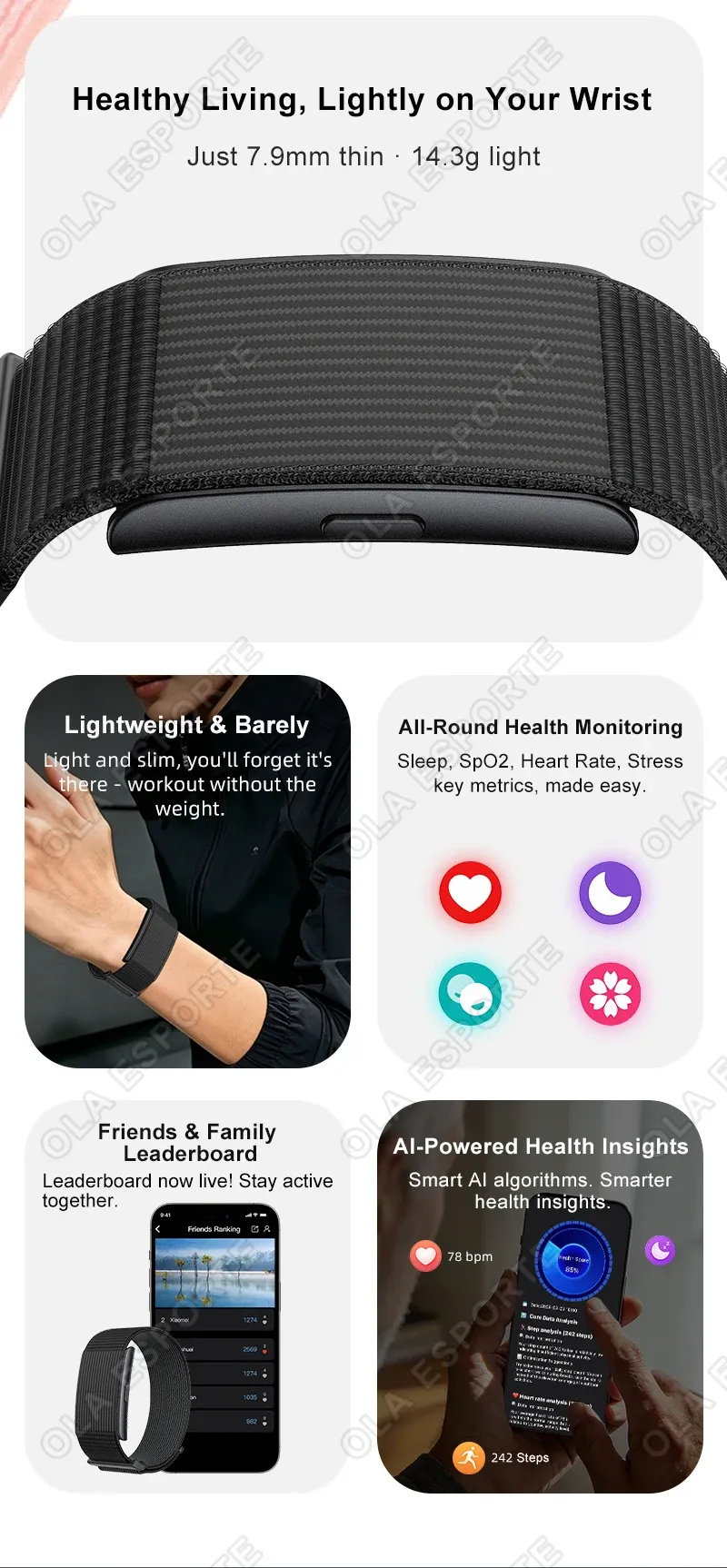 Bracelet connecté AI fréquence cardiaque pression artérielle