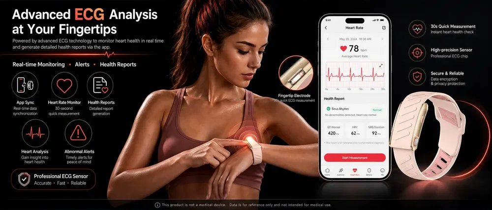 Bracelet connecté ECG HRV santé 3ATM