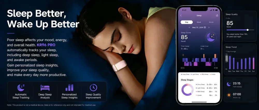 Bracelet connecté ECG HRV santé 3ATM