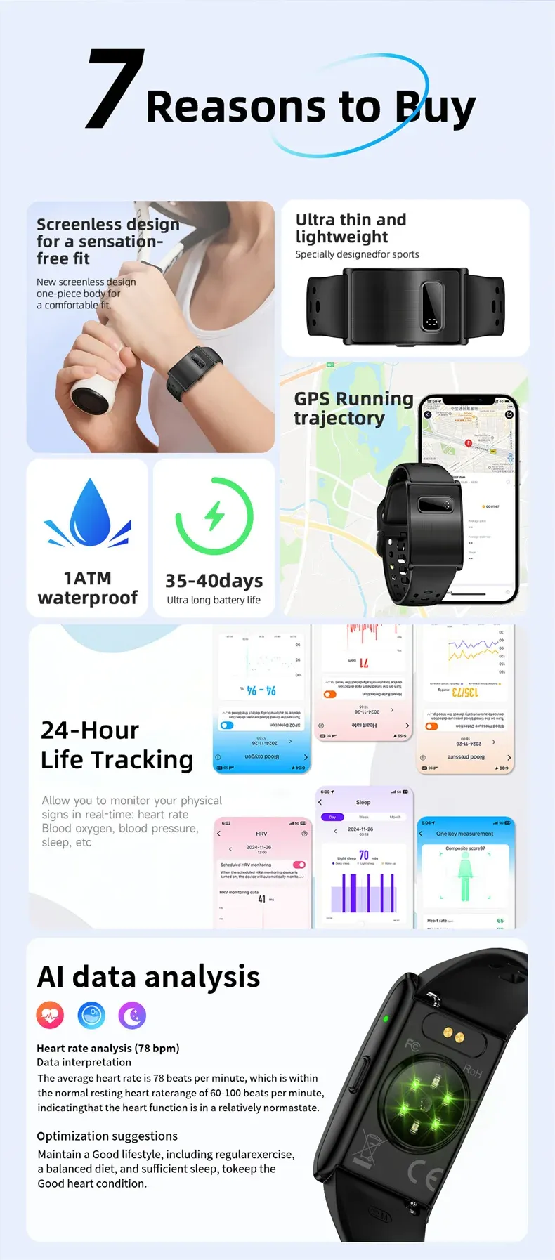 Bracelet connecté GPS pression artérielle sport