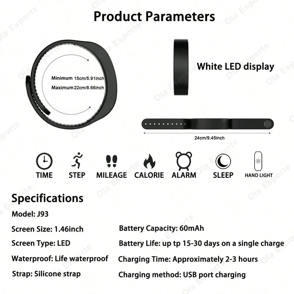 Bracelet connecté LED numérique étanche