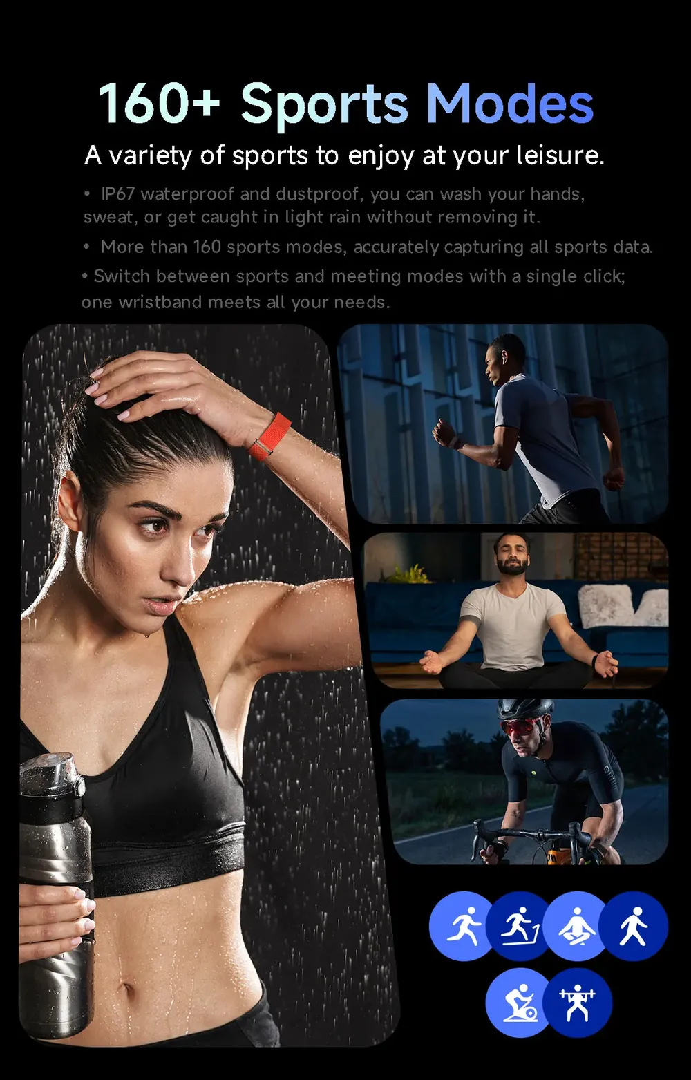 Bracelet connecté LIGE 79 langues IA sport