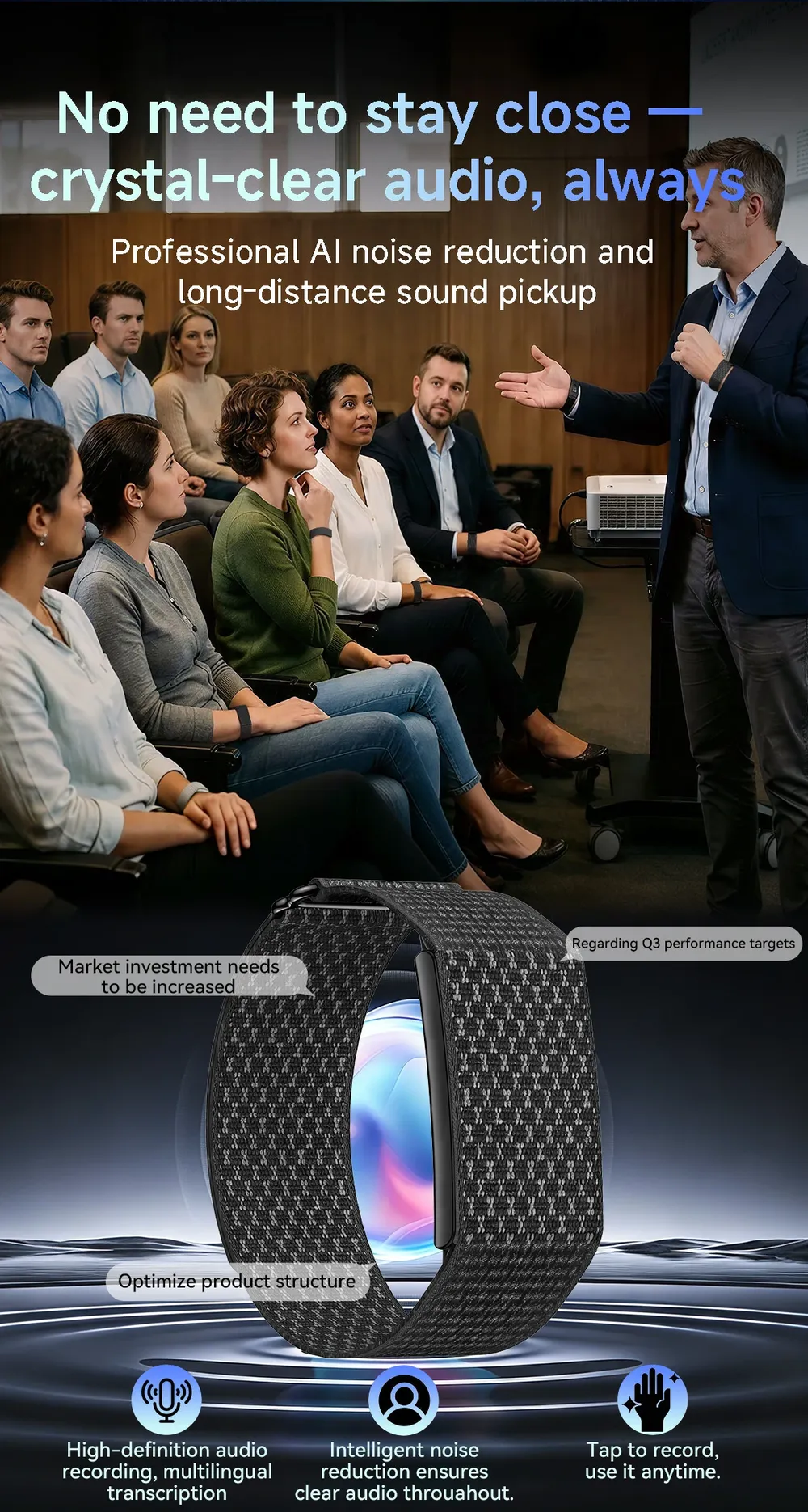 Bracelet connecté LIGE enregistreur audio IA