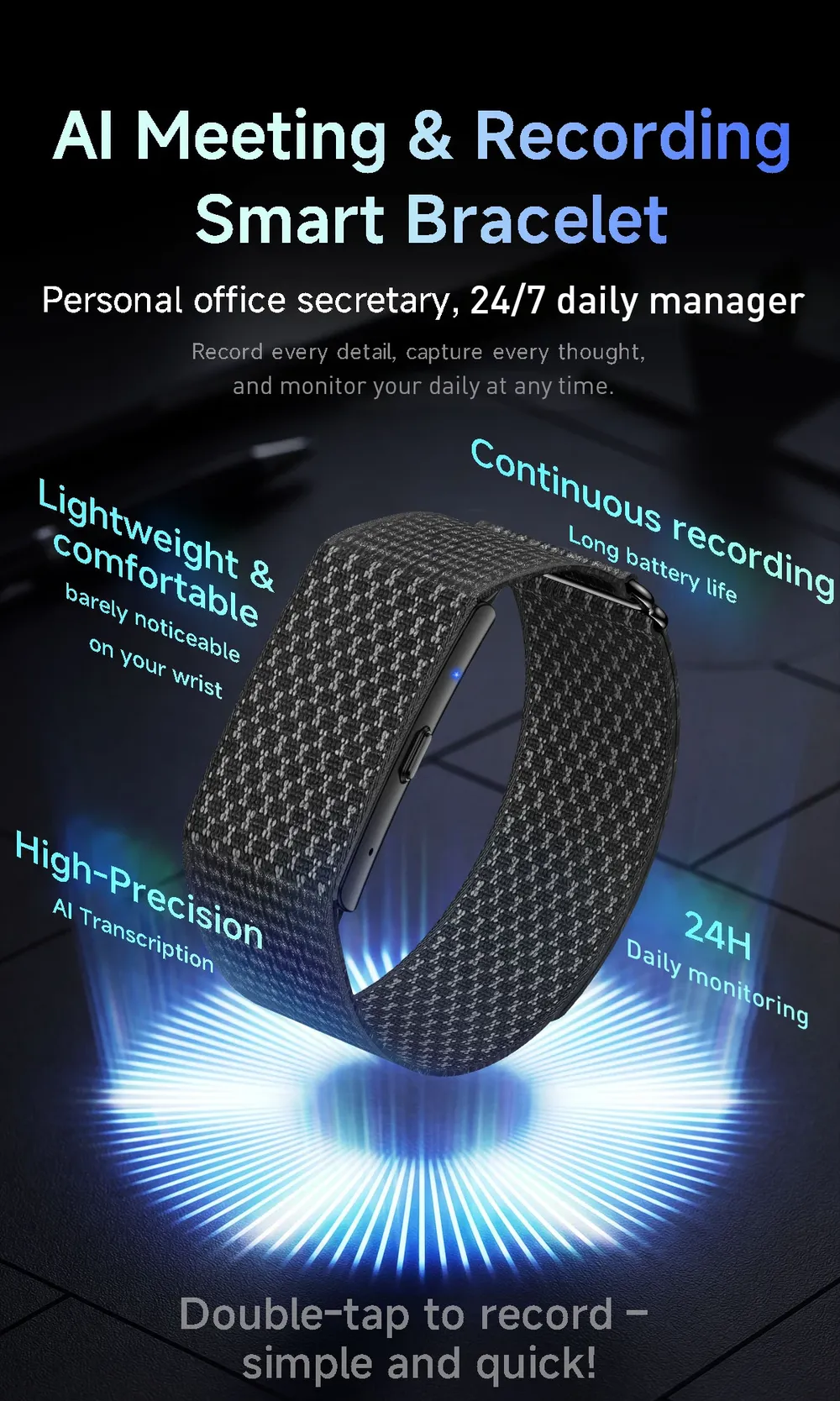 Bracelet connecté LIGE enregistreur audio IA