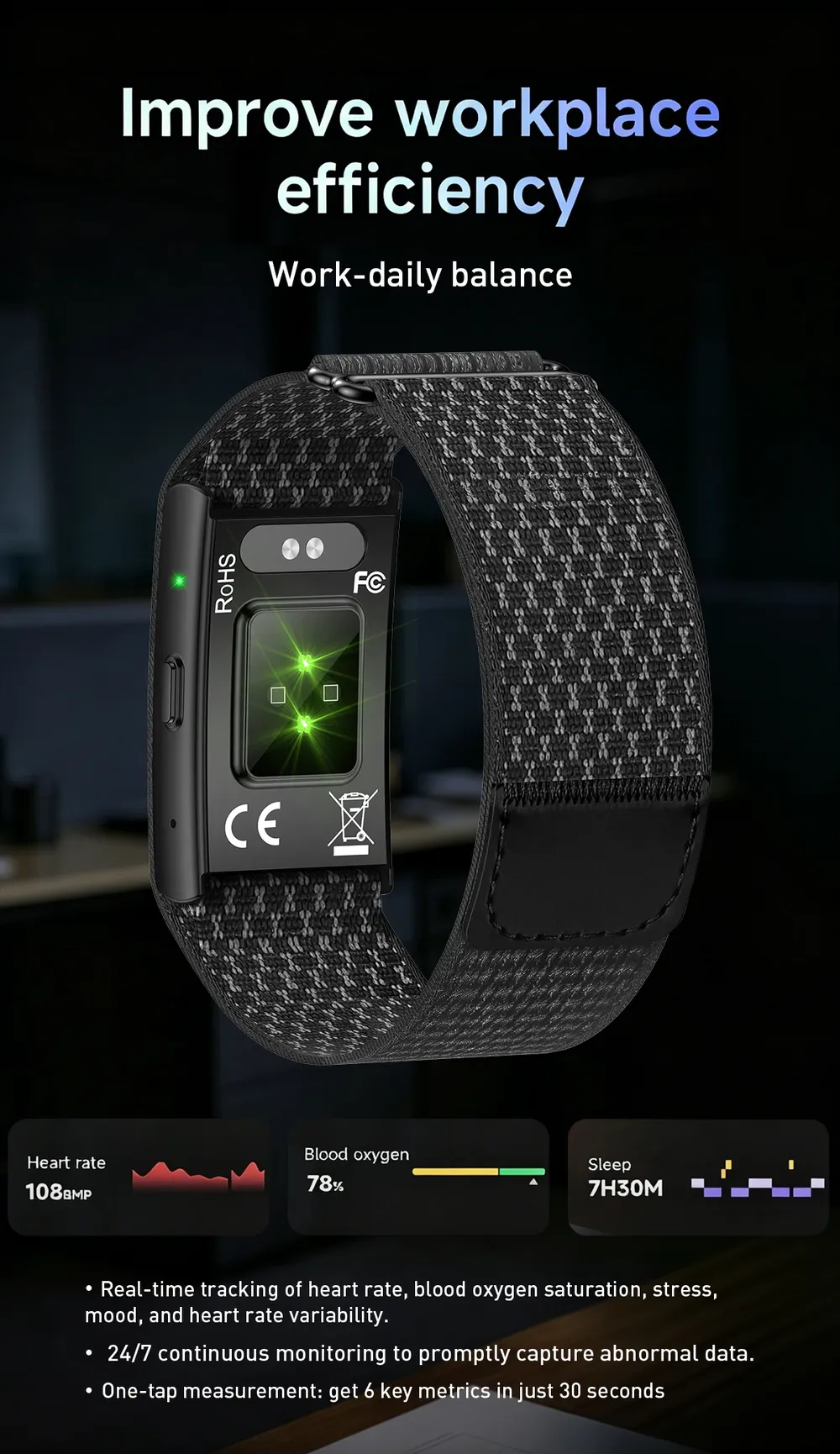 Bracelet connecté LIGE enregistreur audio IA