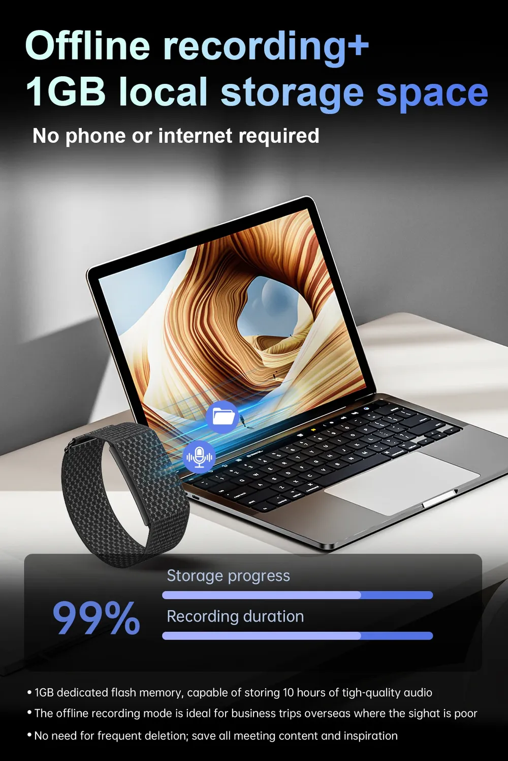 Bracelet connecté LIGE enregistreur audio IA