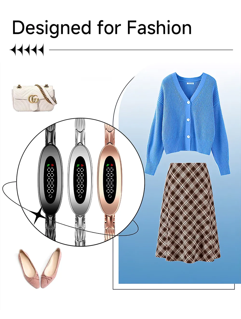 Bracelet connecté luxe suivi forme rappel appels