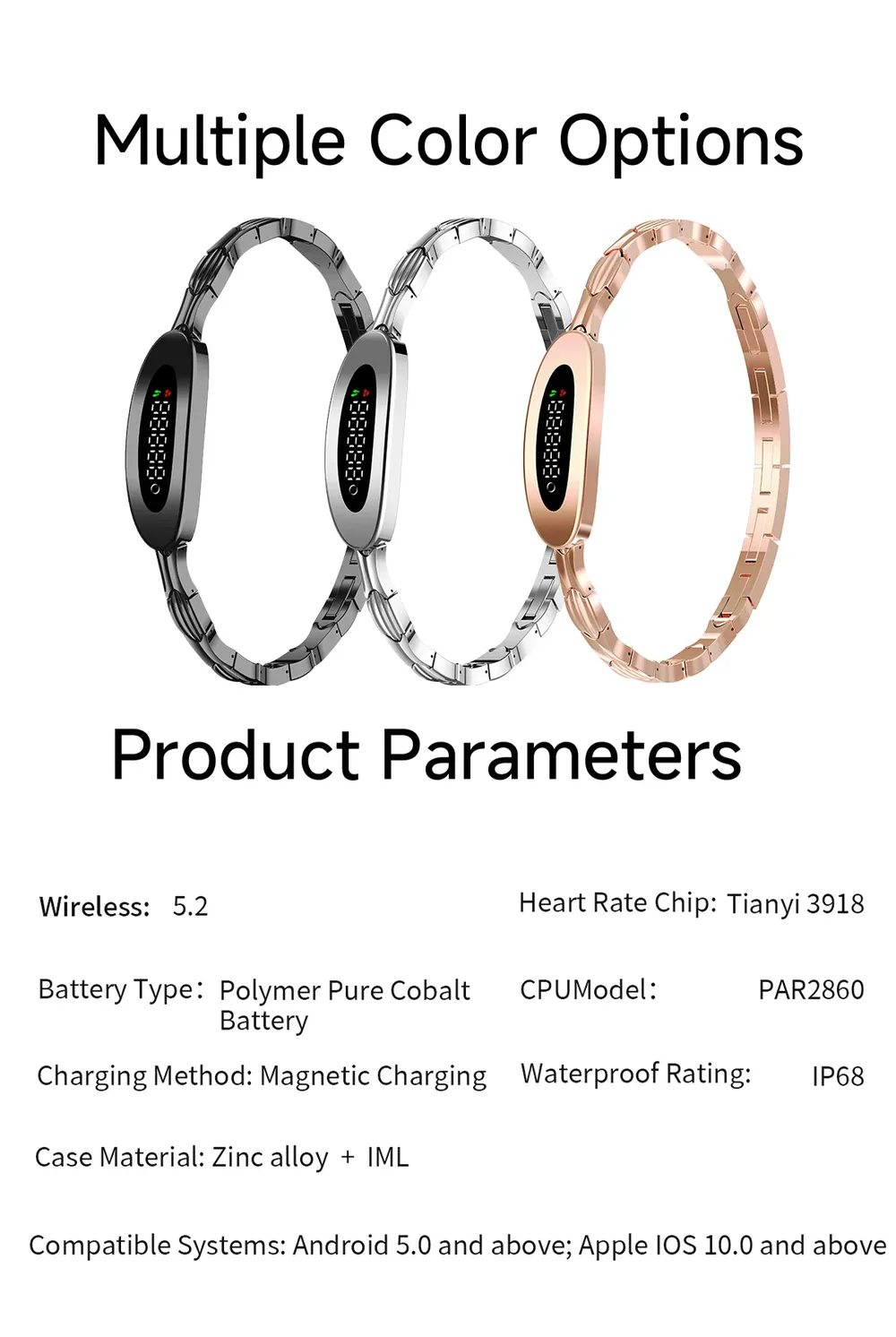 Bracelet connecté luxe suivi forme rappel appels