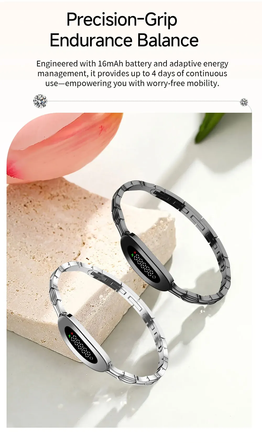 Bracelet connecté luxe suivi forme rappel appels