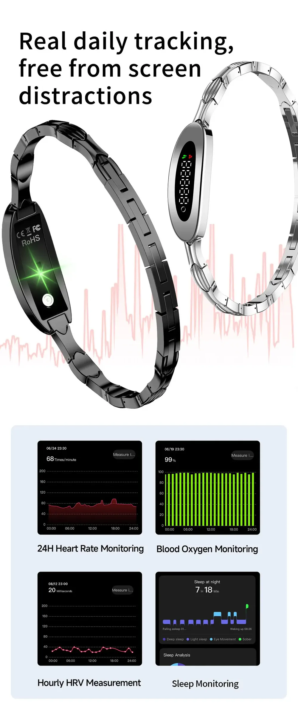 Bracelet connecté luxe suivi forme rappel appels