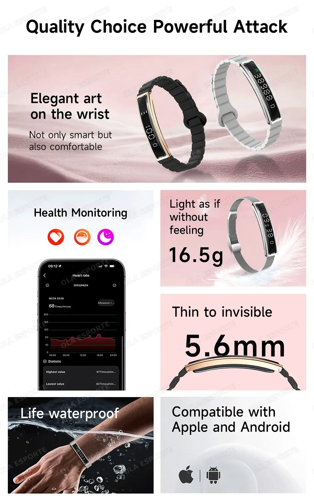 Bracelet connecté santé stress HRV podomètre