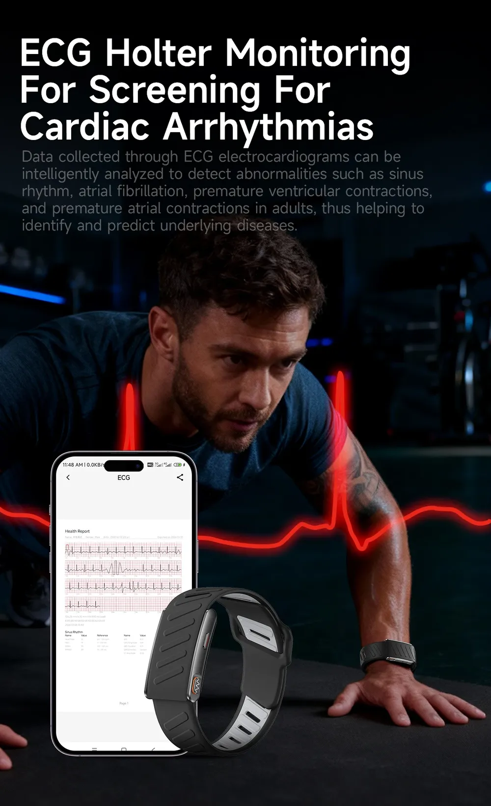 Bracelet connecté sport ECG PPG SpO2 tension
