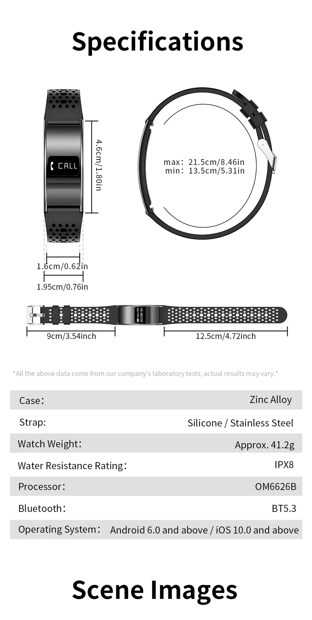Bracelet connecté ultra-fin SpO2 rythme cardiaque