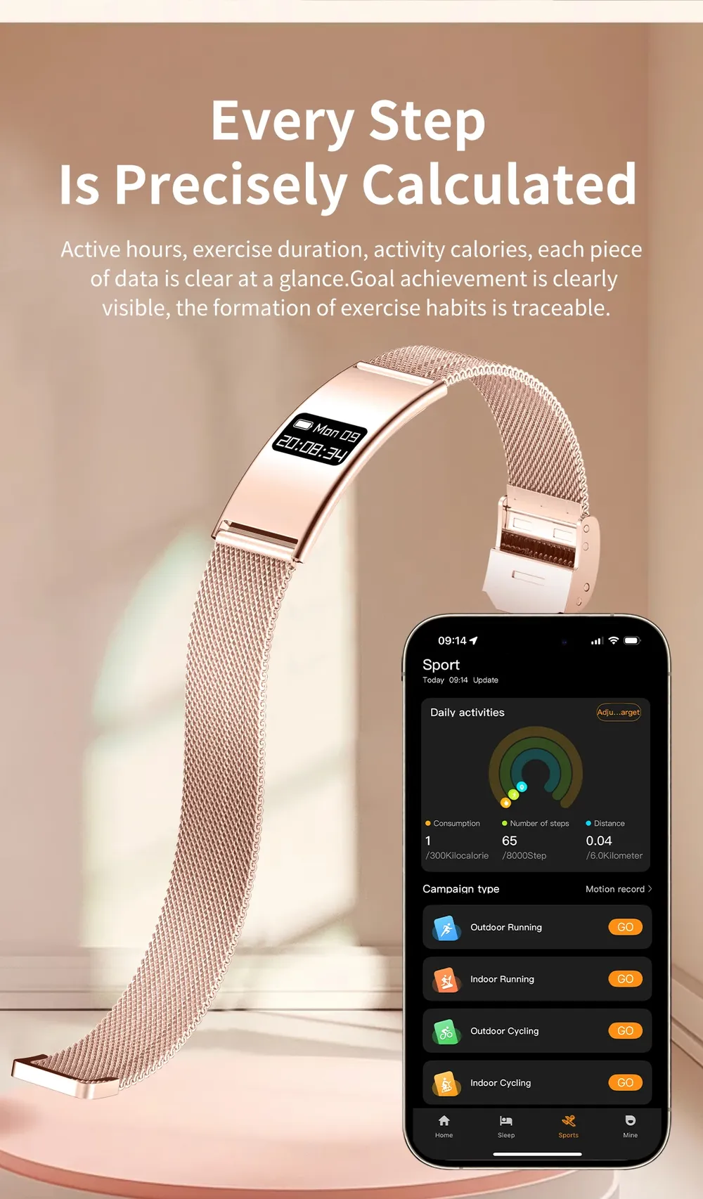 Bracelet connecté ultra-fin SpO2 rythme cardiaque