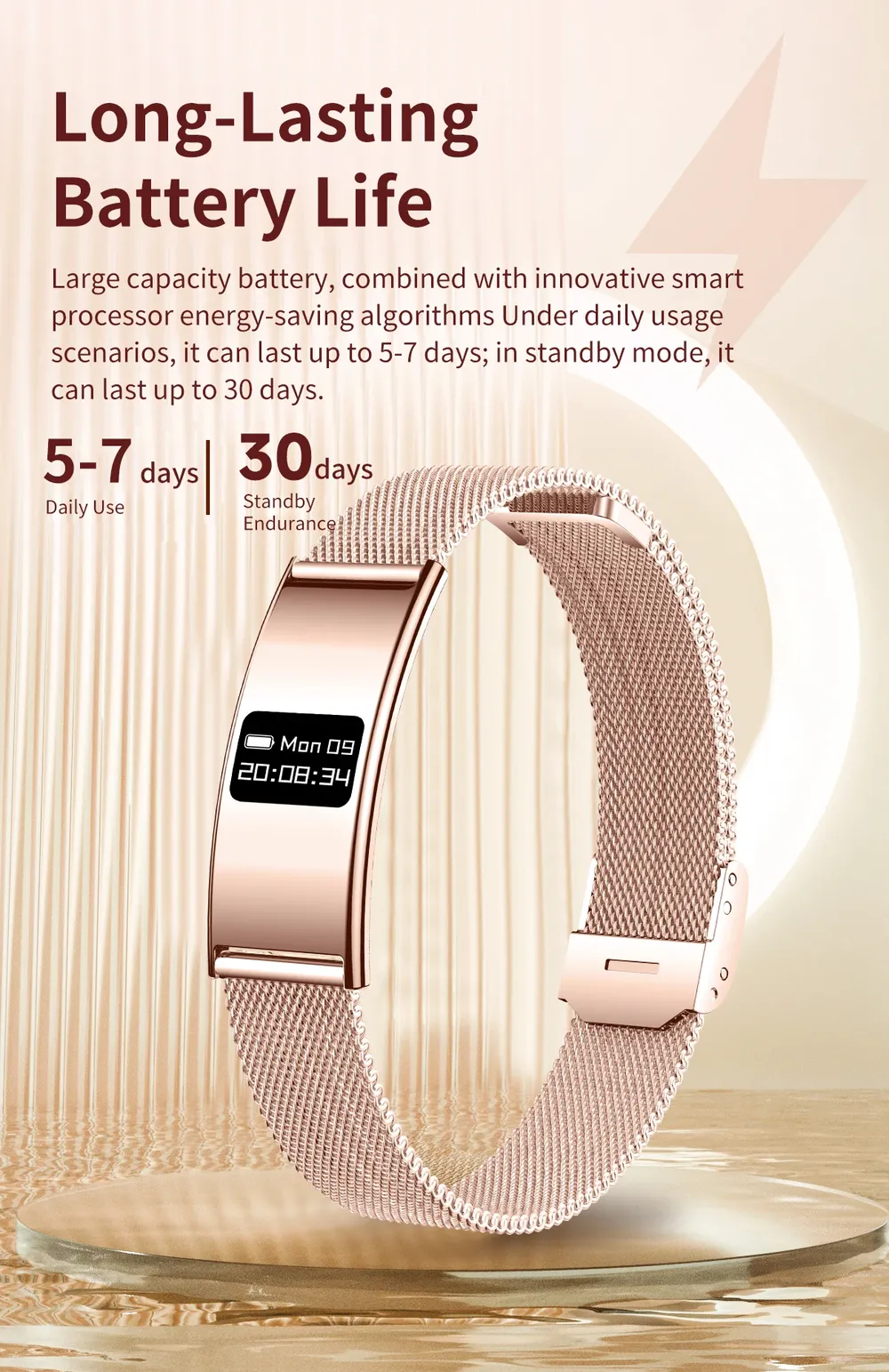 Bracelet connecté ultra-fin SpO2 rythme cardiaque