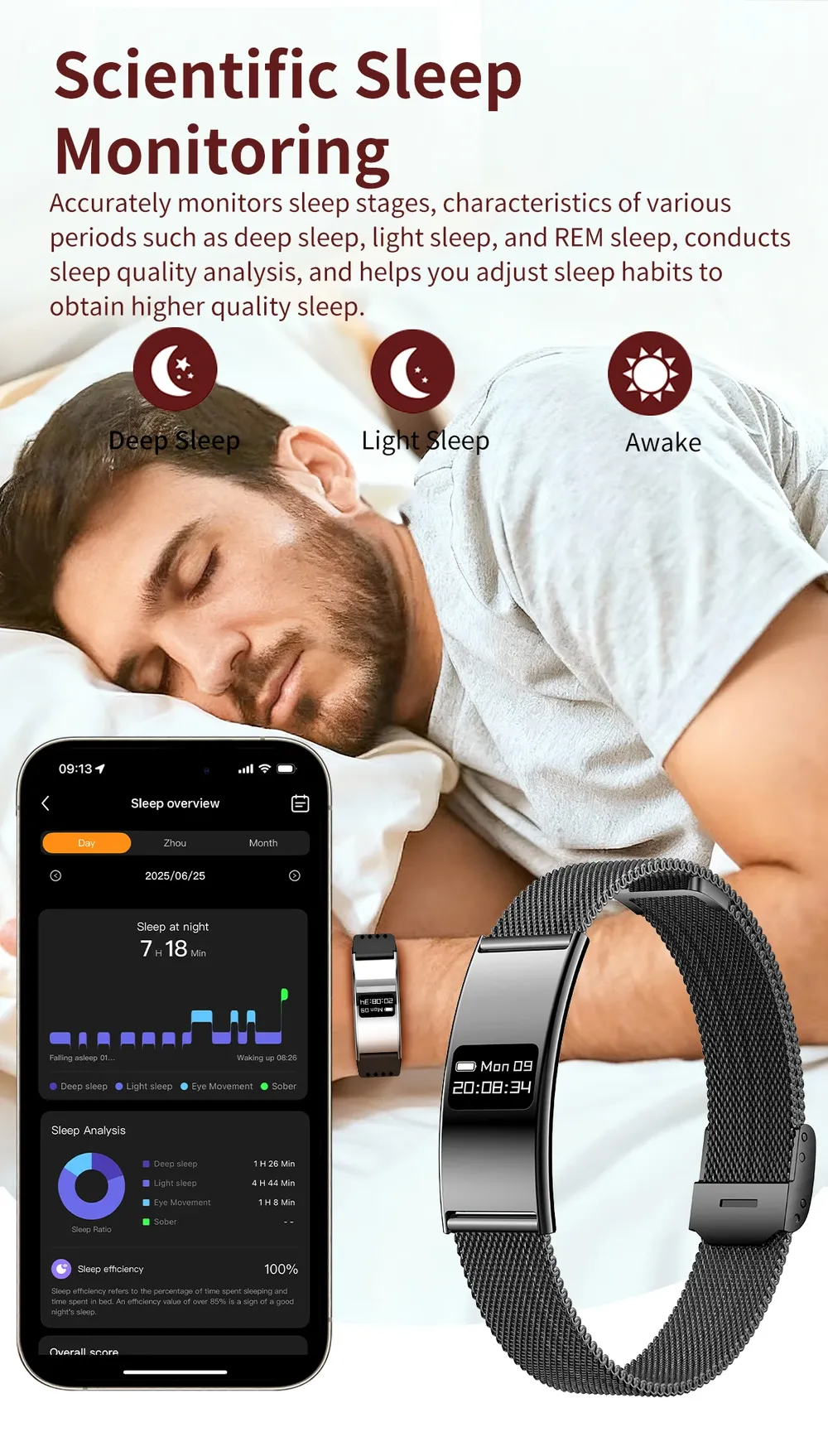 Bracelet connecté ultra-fin SpO2 rythme cardiaque
