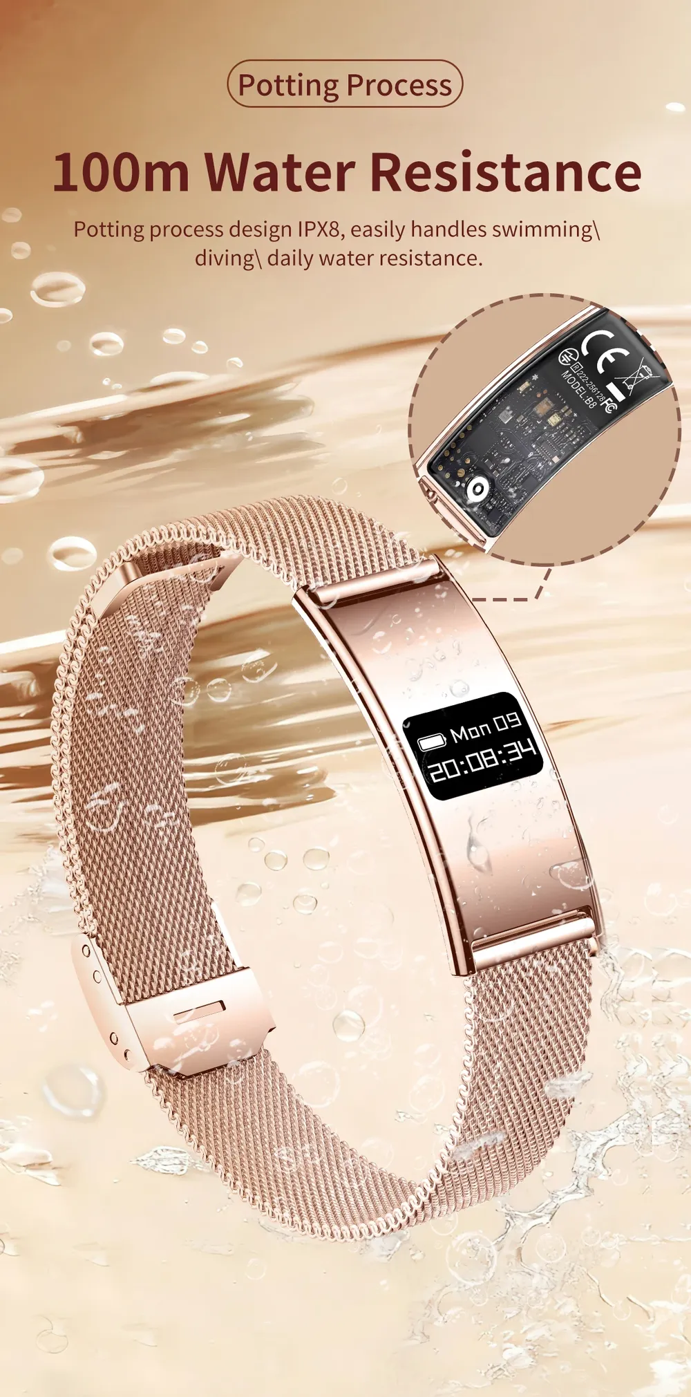 Bracelet connecté ultra-fin SpO2 rythme cardiaque