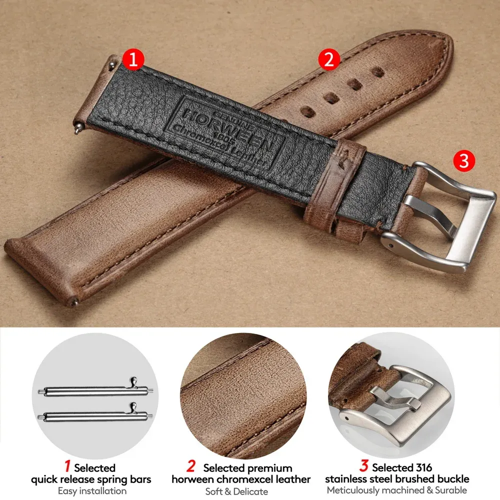 Bracelet cuir 18 à 22 mm à libération rapide