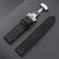 Bracelet cuir 18 à 24 mm vintage fermoir papillon – Couleur du bracelet Black