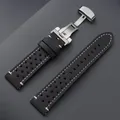 Bracelet cuir 18 à 24 mm vintage fermoir papillon – Couleur du bracelet Black White