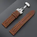Bracelet cuir 18 à 24 mm vintage fermoir papillon – Couleur du bracelet Dark Brown