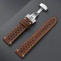 Bracelet cuir 18 à 24 mm vintage fermoir papillon – Couleur du bracelet Dark Brown White
