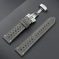 Bracelet cuir 18 à 24 mm vintage fermoir papillon – Couleur du bracelet Grey White
